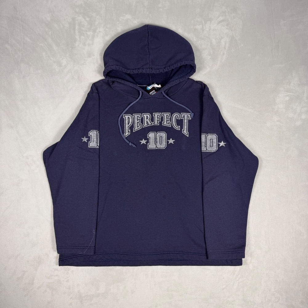 90s Women M-Fasis by California Blue Perfect 10 Glitter Hoodie Navy 2X